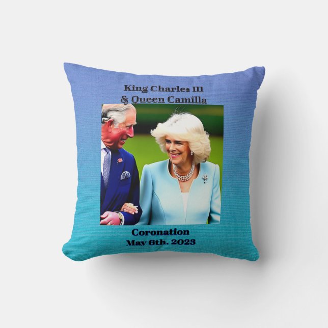 King Charles III & Queen Camilla Coronation Throw Pillow (Front)