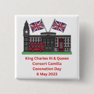 King Charles III & Queen Consort Coronation  2 Inch Square Button