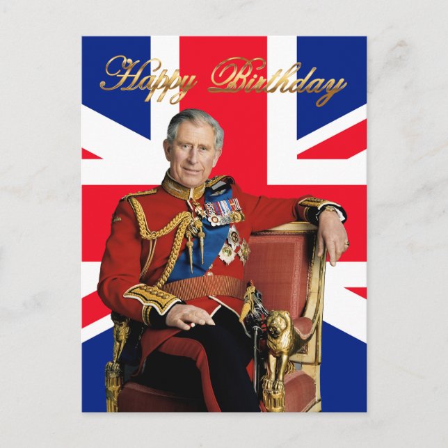 King Charles III with British flag Happy Birthday Postcard (Front)