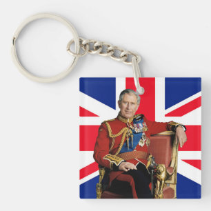 King Charles III with British flag Keychain