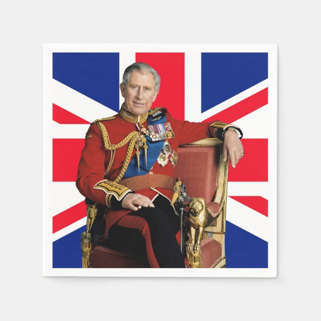 King Charles III with British flag Napkin (Front)