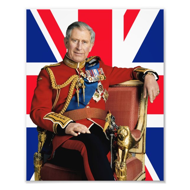King Charles III with British flag Photo Print (Front)