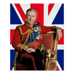 King Charles III with British flag Poster