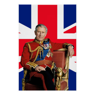 King Charles III with British flag Poster