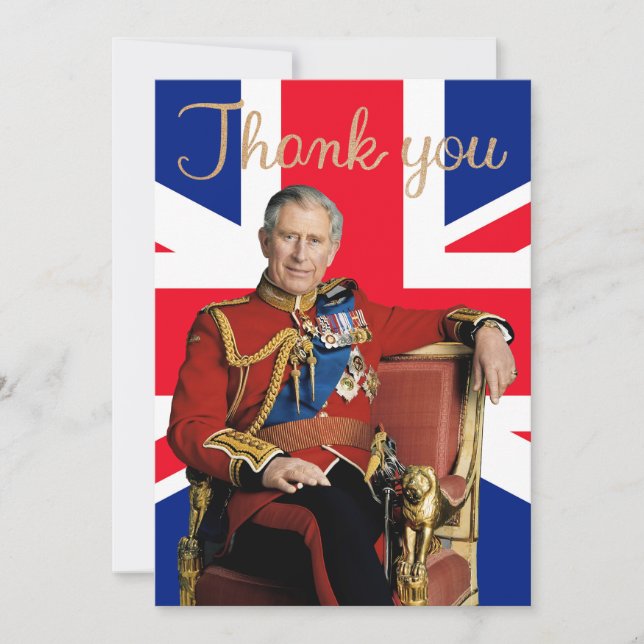 King Charles III with British flag Thank You Card (Front)