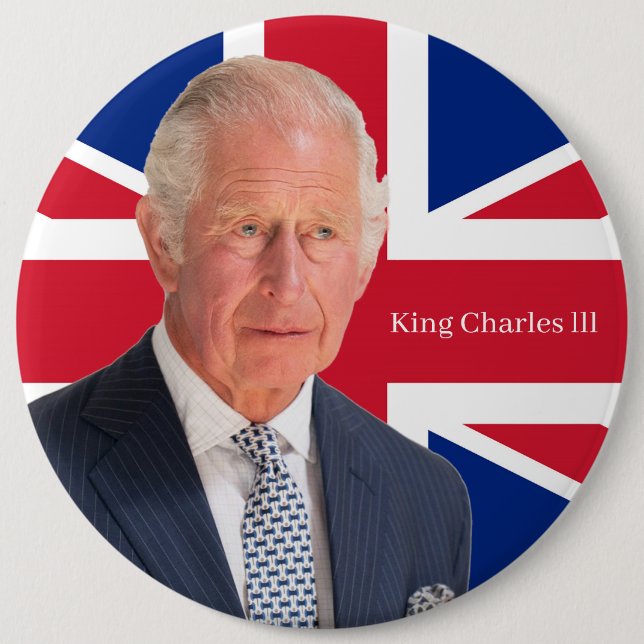 King Charles lll Badge 6 Inch Round Button (Front)