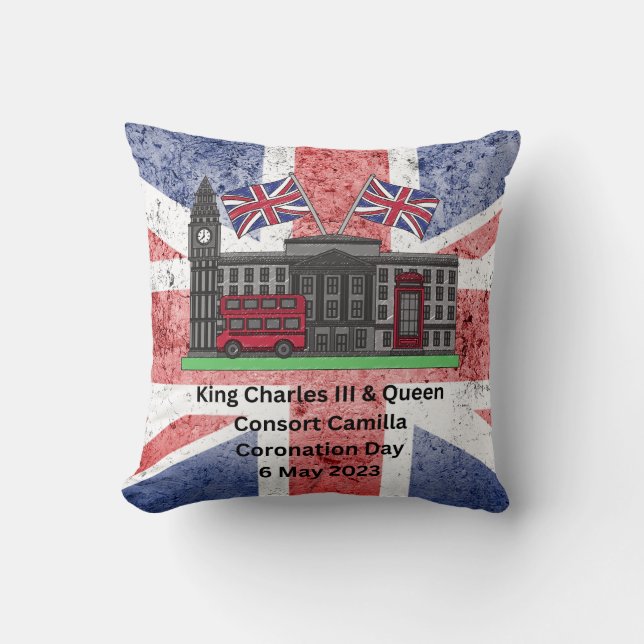 King Charles & Queen Consort Camilla Coronation Throw Pillow (Front)