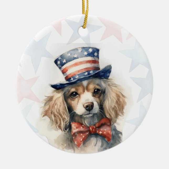 King Charles Spaniel Dog, 4th of july Personalized Ceramic Ornament (Front)