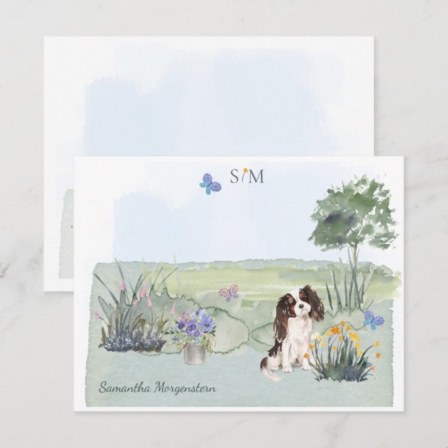 King Charles Spaniel Dog Butterfly Monogram  Name  Card (Front/Back)