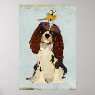 King Charles Spaniel & Little Bird Art Poster