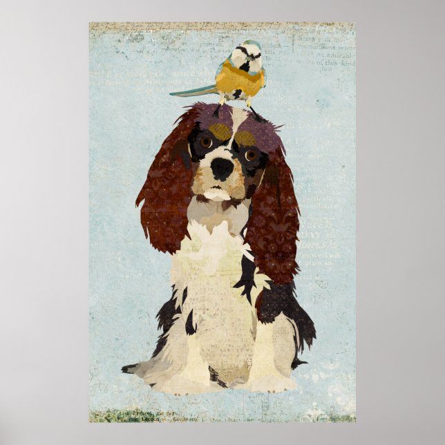 King Charles Spaniel & Little Bird Art Poster (Front)