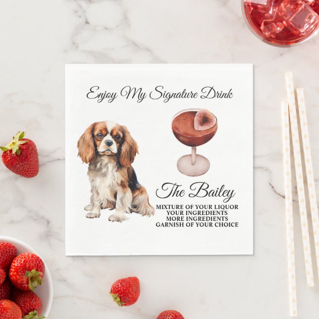 King Charles Spaniel Wedding Signature Drink Napkin (Insitu)
