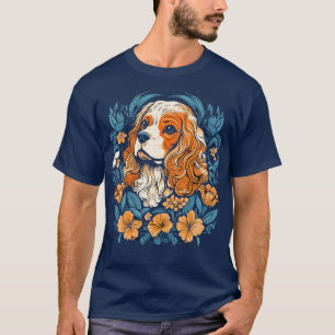 King Charles Spaniel with lilies illustration T-Shirt