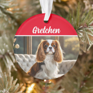 King Charles Spaniel with Name and Photo Christmas Ornament