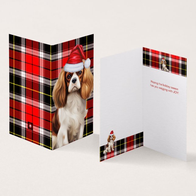 King Charles Spaniel with Plaid Christmas Holiday (Inside and Outside)