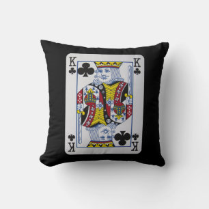 King Clovers (Clubs) Playing Card Throw Pillow
