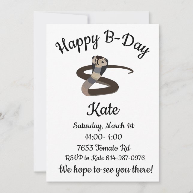 King Cobra Happy B-day  Invitation (Front)