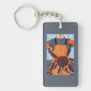 King Crab and Fisherman Vintage Travel Poster Keychain