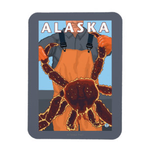 King Crab and Fisherman Vintage Travel Poster Magnet