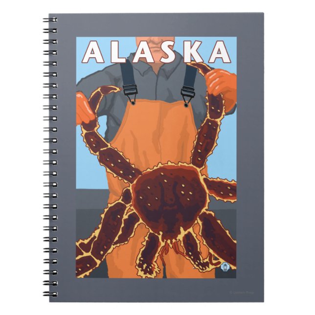 King Crab and Fisherman Vintage Travel Poster Notebook (Front)