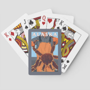 King Crab and Fisherman Vintage Travel Poster Playing Cards