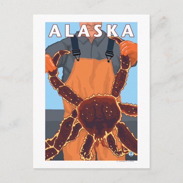 King Crab and Fisherman Vintage Travel Poster Postcard (Front)