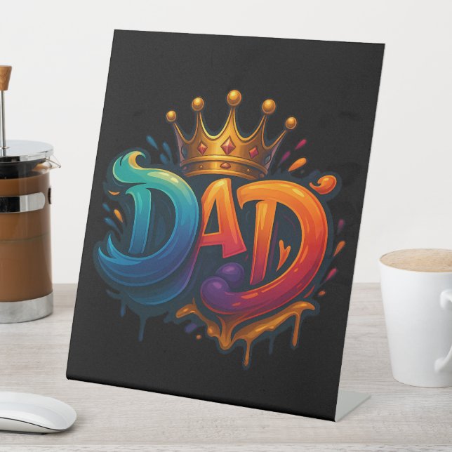 King Dad Crown Graffiti Crowned with Love & Pride Pedestal Sign (In SItu)