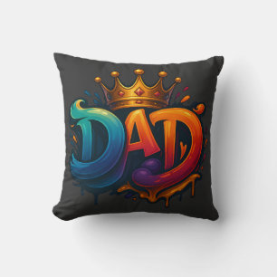 King Dad Crown Graffiti Crowned with Love & Pride Throw Pillow
