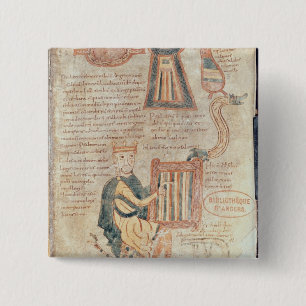 King David playing a psaltery from a psalter 2 Inch Square Button