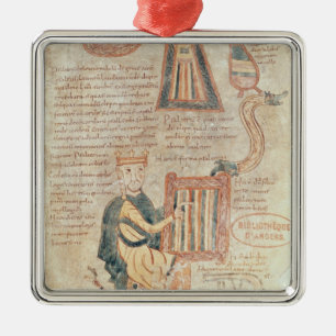 King David playing a psaltery from a psalter Metal Ornament