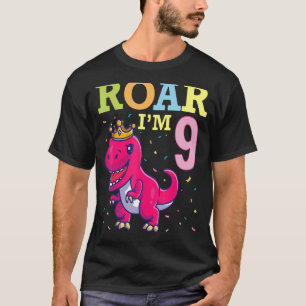 King Dinosaur Dancing Happy My Birthday Roar I'm 9 T-Shirt