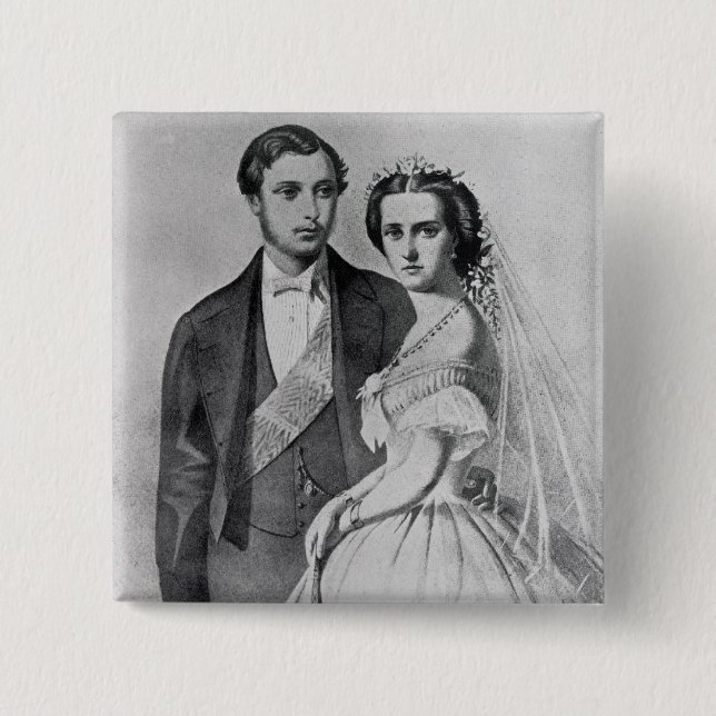 King Edward and Queen Alexandra 2 Inch Square Button (Front)