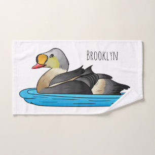 King eider bird cartoon illustration bath towel set