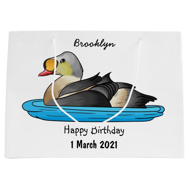 King eider bird cartoon illustration  large gift bag (Front)