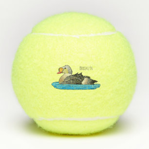 King eider bird cartoon illustration tennis balls