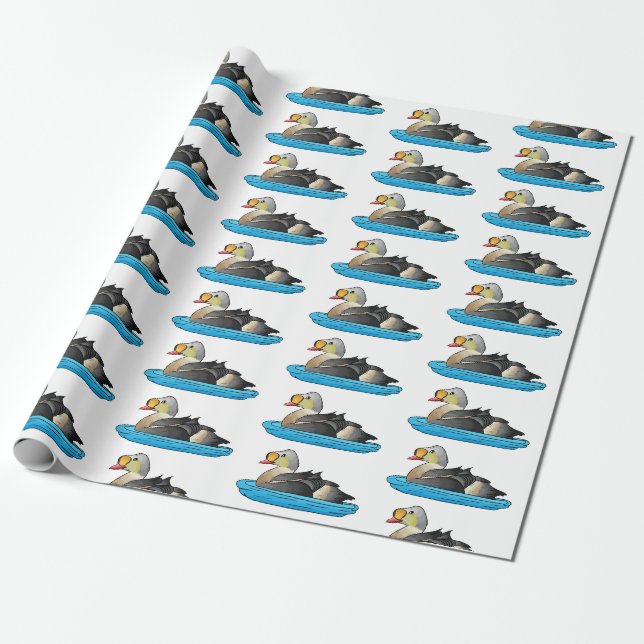 King eider bird cartoon illustration wrapping paper (Unrolled)