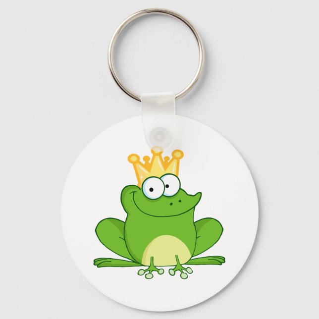 King Frog Frogs Crown Green Cute Cartoon Animal Keychain (Front)
