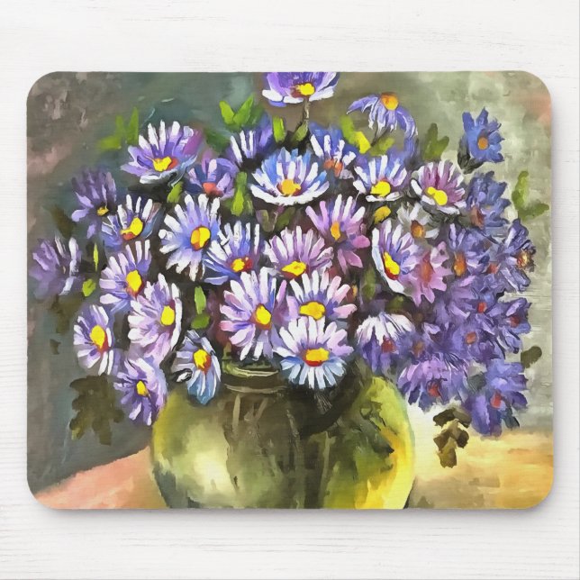 King George Asters In A Metallic Vase Mouse Pad (Front)