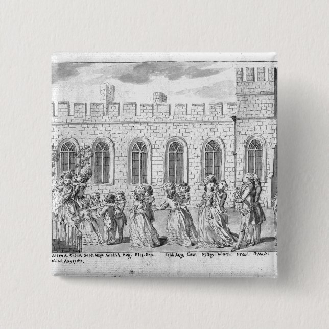 King George III and Queen Charlotte 2 Inch Square Button (Front)