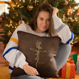 KING JESUS Elegant Bronze Christian Christmas  Throw Pillow