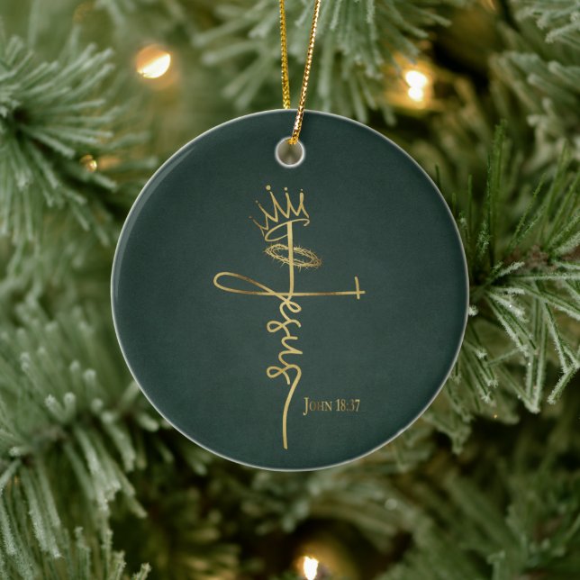 KING JESUS Elegant Green/Gold Christian Christmas  Ceramic Ornament (Tree)