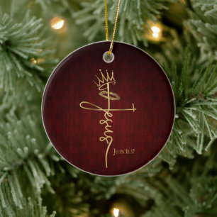 KING JESUS Elegant Mahogany Christian Christmas Ceramic Ornament
