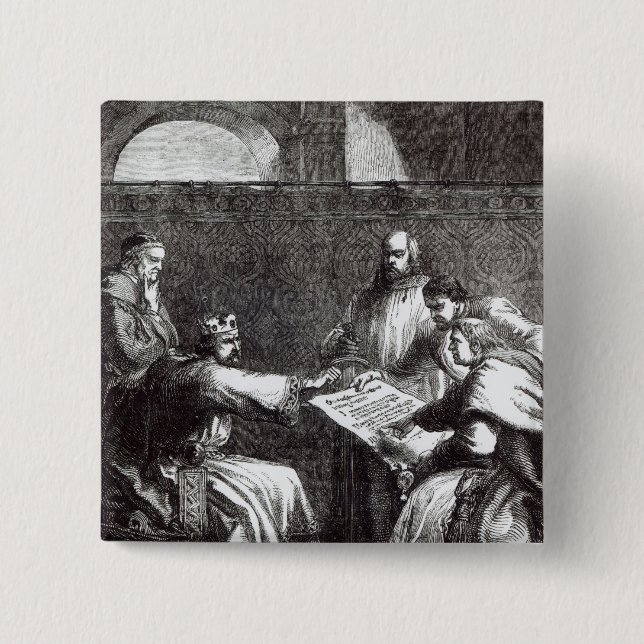 King John  refusing to sign Magna Charta 2 Inch Square Button (Front)