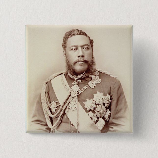 King Kalakaua (1836-91), late c19th (sepia photo) 2 Inch Square Button (Front)