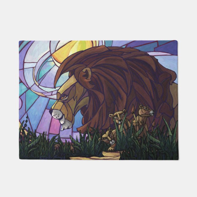 King Lion and Cubs Art Doormat (Front)