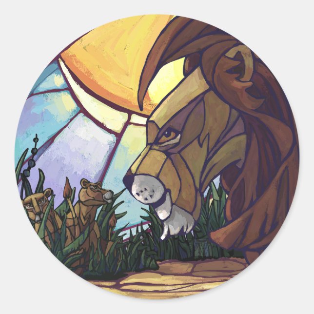 King Lion and Cubs Classic Round Sticker (Front)