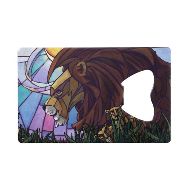 King Lion and Cubs Credit Card Bottle Opener (Back Horizontal)