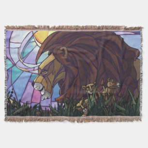 King Lion and Cubs Throw Blanket