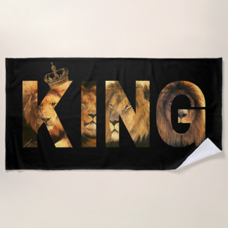 "KING Lion Lettering" Design on Black Beach Towel