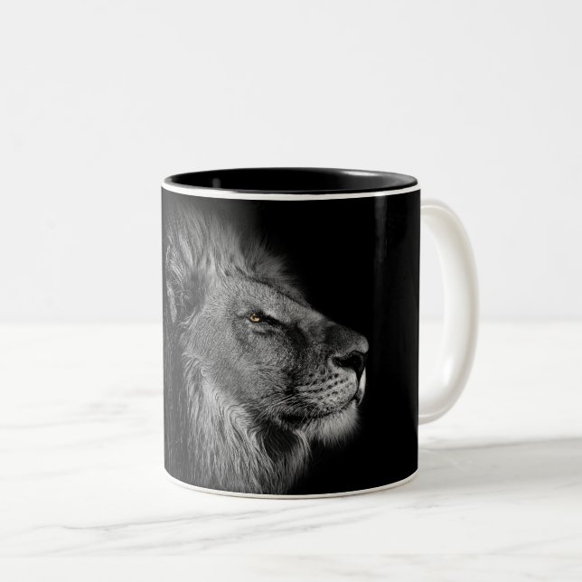 King, Lion on black and white background Two-Tone Coffee Mug (Front Right)